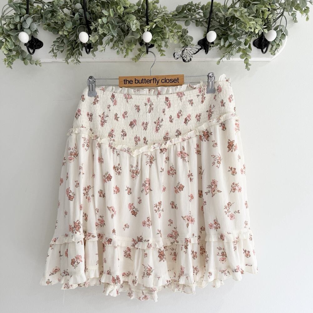 Torrid Cream Floral Smocked Mini Skirt Ruffle Boho Cottagecore 4X uu6040